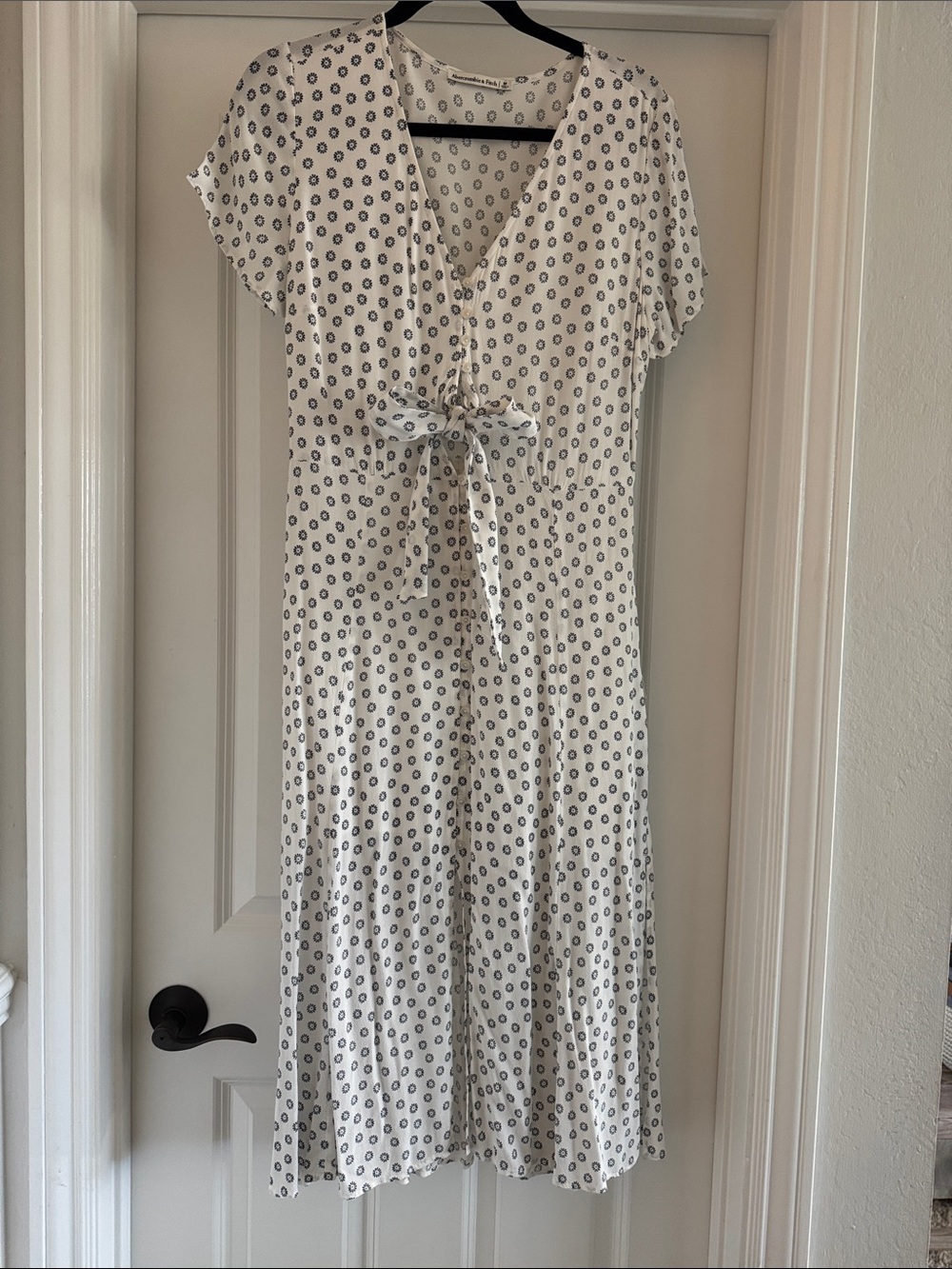Abercrombie & Fitch White Midi Dress with Navy Dot Print